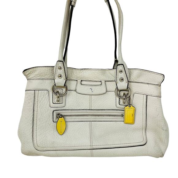 Coach Soft Pebble Leather Satchel Bag Handbag Purse Ivory Gold - Picture 1 of 8